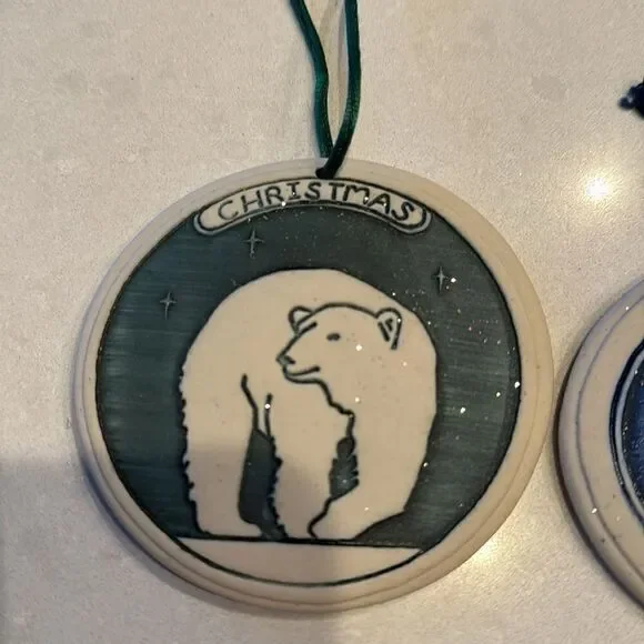 Hidden Cove pottery, 2 ornaments designed by Mike and Donna Day, 1995, nice.